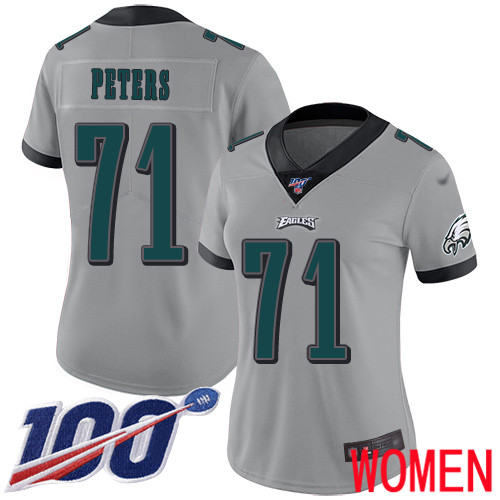 Women Philadelphia Eagles #71 Jason Peters Limited Silver Inverted Legend NFL Jersey 100th Season Football->women nfl jersey->Women Jersey